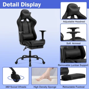 Chair Massage Office Chair Adjustable PU Leather Gamer Chair , Black