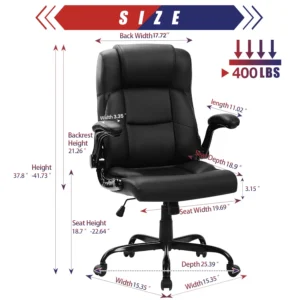 Leather Office Chair, Wide Seat Ergonomic High Back Executive Adjustable Task Chair