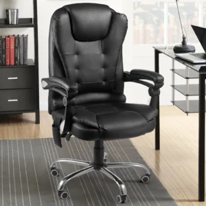Executive Office Chair with Massage Home Office Desk Chair Lumbar Back Support Leather Computre Chair, Black